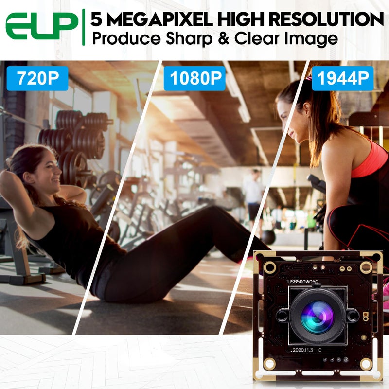 ELP 5mp Wide Angle USB Camera Module for Computer and Raspberry Pi Mini UVC USB2.0 PC Camera 100degree Low Distortion Webcam Board MI5100 Lightburn Camera Laser Engraver Camera for Laptop Jetson Nano - Image 2